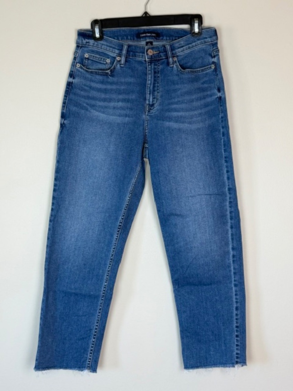 Calvin Klein High Rise Straight Leg Jeans Blue Denim Frayed Hem Women's 29 / 8 - Picture 2 of 11